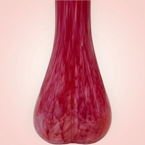 Vintage Red Glass Vase 1960's Red-Orange with White Swirls Art Glass Vase Swung - Picture 4 of 16